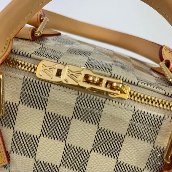 Designer Inspired Checkered Crossbody Bag in Cream and Tan - Picture 11 of 15